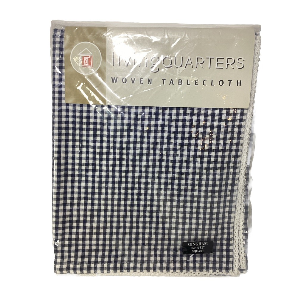 Blue Gingham Lace Trim Woven Tablecloth 52"x52" Square NEW Cotton India